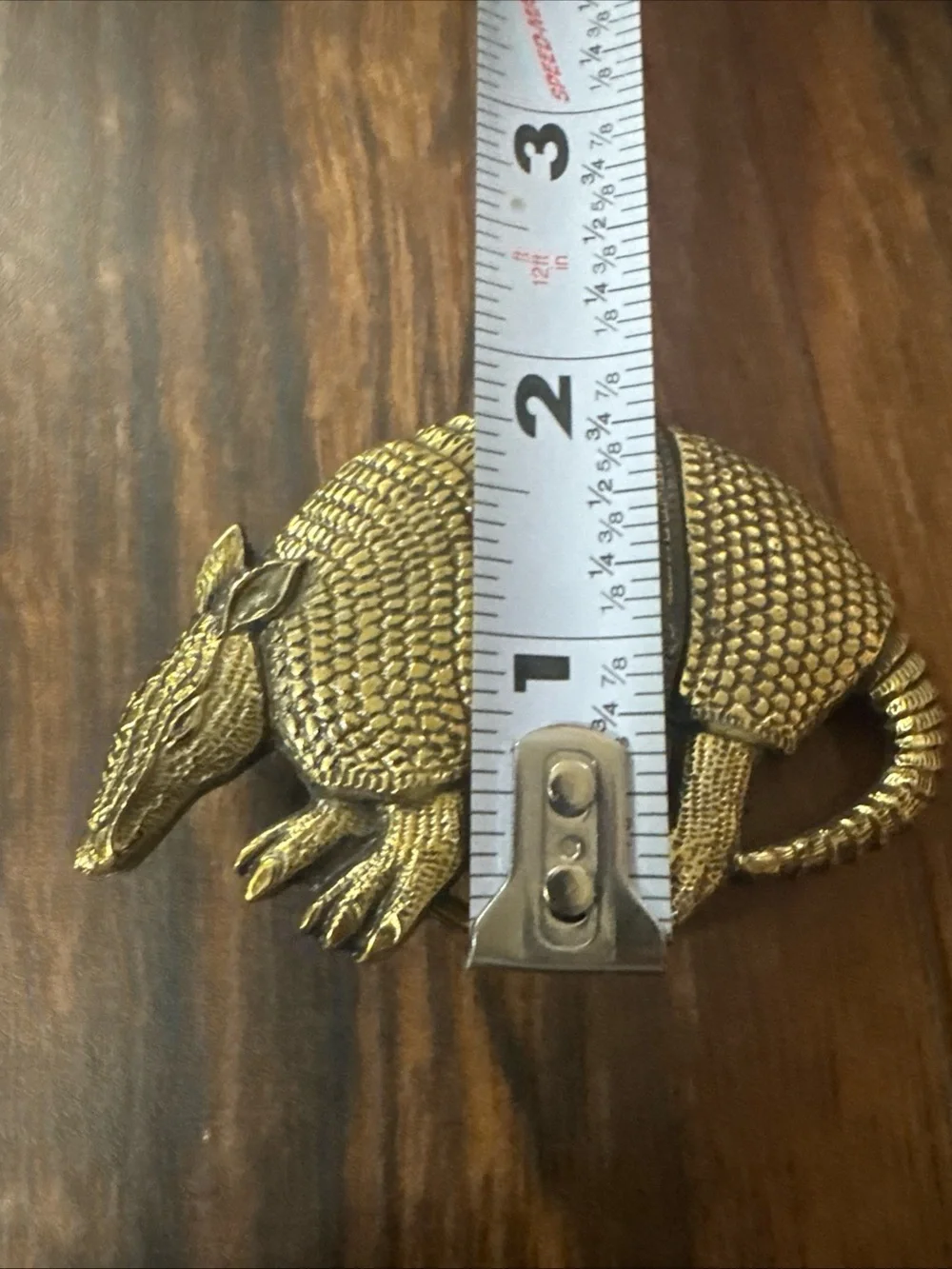 Vintage Brass Armadillo belt buckle USA 1981 3”